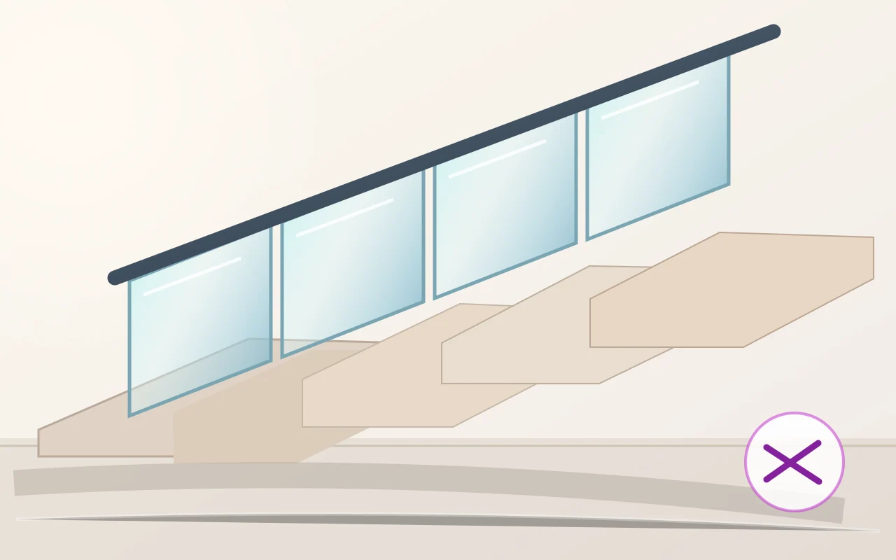 Safety glazing panels for glass balustrade repair on a secure UK indoor staircase