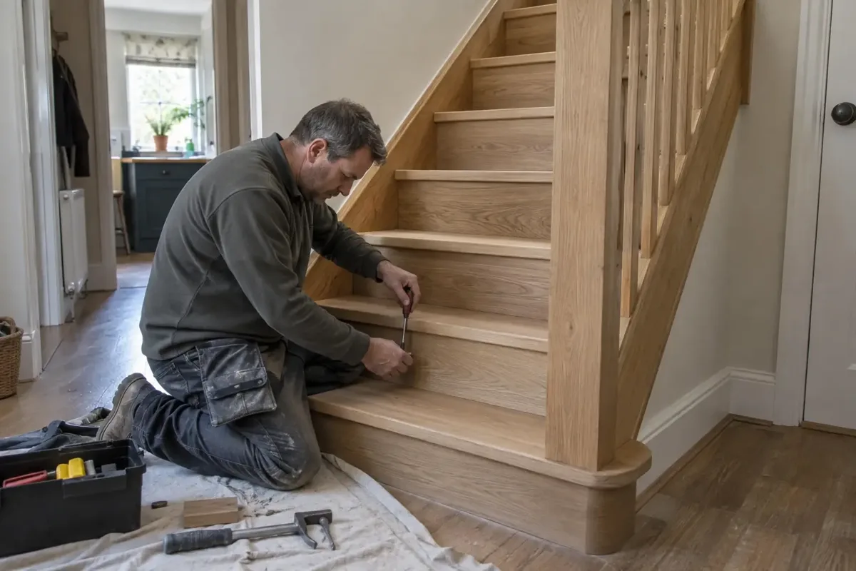 Staircase joinery for stair banister repair on a secure UK indoor staircase