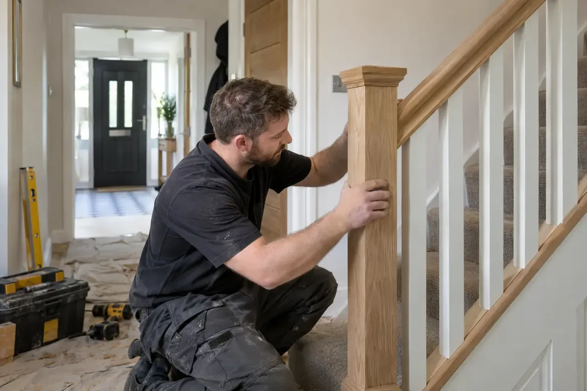 Secure stair guarding for wobbly stair rail repair on a secure UK indoor staircase